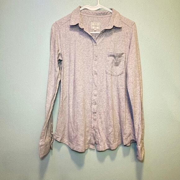 Fat Face Tops - Fat Face Gray Heather Knit Button Down Shirt Long Sleeve US 6 Shimmer Top